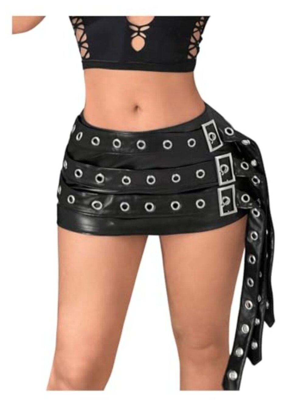 Y2K Low Rise Grommet Buckle Bodycon Mini Skirt Clubwear